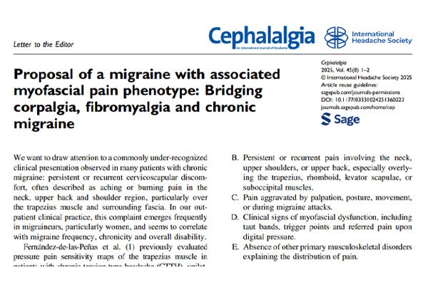 Proposal of a migraine with associated myofascial pain phenotype: Bridging corpalgia, fibromyalgia and chronic migraine